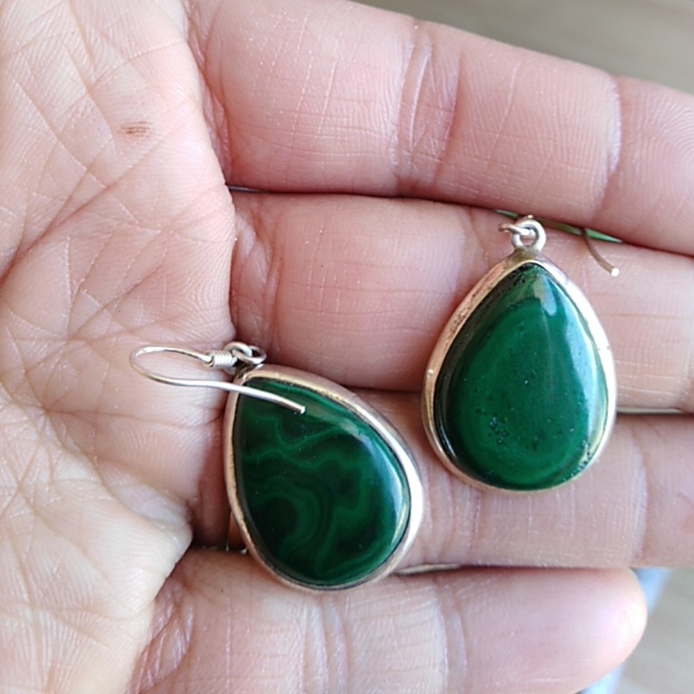 Malachite Earring Sterling silver French wire hook